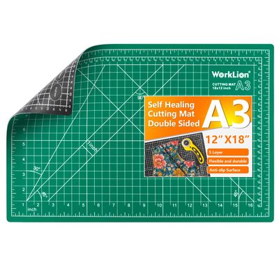 Worklion Self Healing Craft Mat: 18"x12" Rotary Cutting Mat for Sewing,Quilting,Leather,Craft,Fabric,Model,Art,Clay,5-layer 2-sided Cutting Mat, green and black