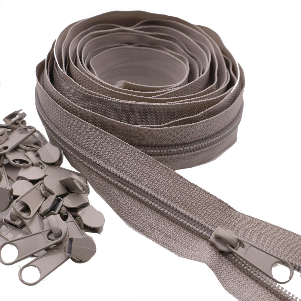 #5 Nylon Coil Zippers by The Yard, 10 Yards Zipper Tape with 25Pcs Zipper Pulls Sliders for DIY Sewing Crafts Bags Purses (Gray) YIGUANXIN