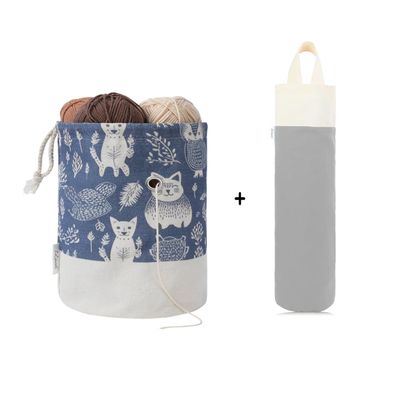LeCorner Cute Cat Small Yarn Bag, Canvas Plastic Bag Holder (2 Pack)