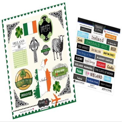 Ireland Scrapbook Stickers - Decorative Irish Sticker for Scrapbooking, Travel Journal, Planner, Photo Album - Vacation Inspired Embellishment with Flag, Phrases Design - 2 Items