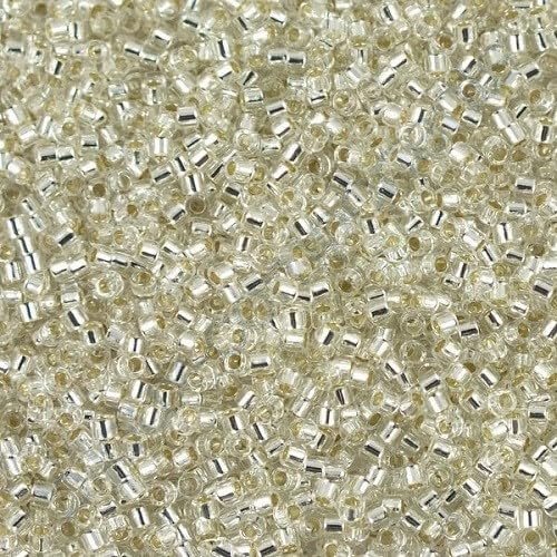 5 g Miyuki DELICA Seed Beads Rocailles, Size 11/0, Silver Lined Crystal (# DB0041), Japan, Glass