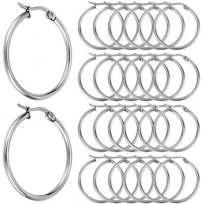 SOFPLATE 1 Box 60Pcs 30mm Hoop Earring Findings Stainless Steel Earring Beading Hoops Set Hypoallergenic Silver Dangle Hoop Earrings Open Round Earring Findings for Jewelry Making Supplies DIY Craft