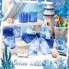 10 Rolls Summer Sea Animals Ribbons 6 Rolls 2.5" x 5 Yards Ocean Wired Edge Fabric Ribbons and 4 Rolls 10" x 10 Yards Mesh Ribbon Rolls for Wreath Craft Gift Wrapping Under the Sea Party Decoration view 4