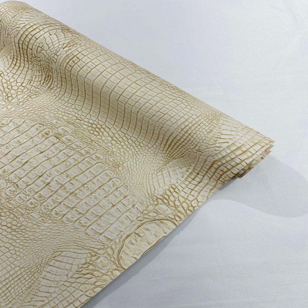 Backdrop King Inc, Two Tone Metallic Gator Fake Leather Upholstery, 3-D Crocodile Skin Texture Faux Leather PVC Vinyl/54 Wide (Beige Gold)