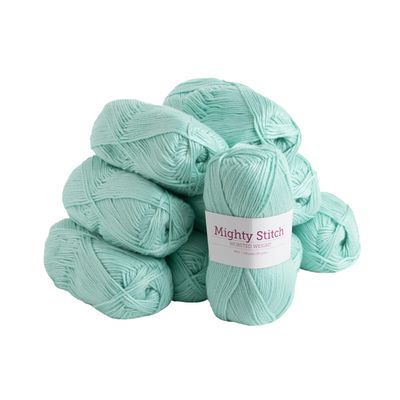 Knit Picks Mighty Stitch Acrylic and Superwash Wool Blend Worsted Weight Green Yarn Pack - 10 skeins of 100g Each - 2080 Yards Total (Mint)