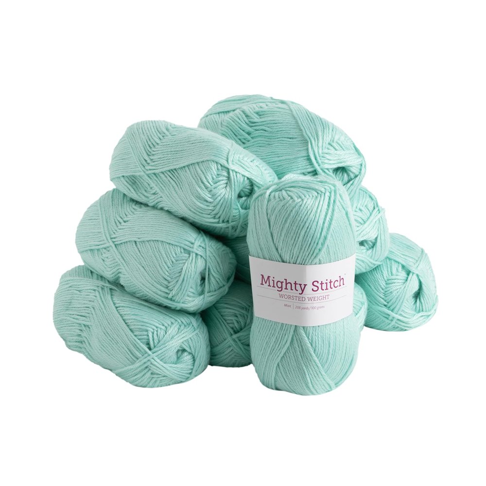 Knit Picks Mighty Stitch Acrylic and Superwash Wool Blend Worsted Weight Green Yarn Pack - 10 skeins of 100g Each - 2080 Yards Total (Mint)