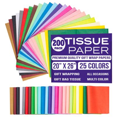 Gift Tissue Paper for Gift Bags - Tissue Paper Bulk | 25 Assorted Colors 200 Sheets 20x26 Inch | Premium Quality Bold Colored for Crafts, Wrapping, Packaging, Birthday, Holiday, Christmas