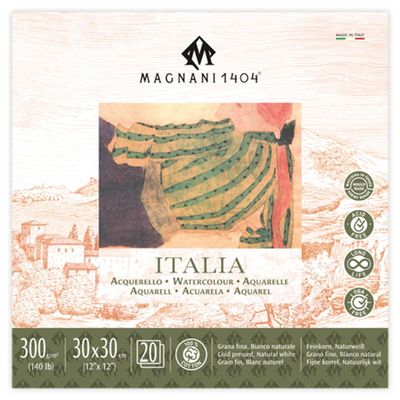 Magnani 1404 Italia Cold Press 100% Cotton Watercolor Paper Pad, 20 Sheets, 12x12, 140 lb, Acid-Free, UV Resistant, pH-Neutral, Vegan Sized Water Color Paper for Artists, Made in Italy