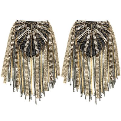 2 Pcs Rhinestone Shoulder Board Epaulets Fringe Shoulder Epaulettes Appliques DIY Jacket Uniform Shoulder Decoration