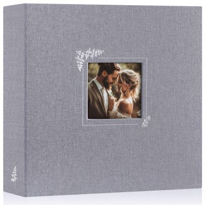 Lanpn Scrapbook Photo Album 12x12, Linen Window Design Cover Top Load 3 Ring Folder Binder Photobook Photo Book 12 x 12 inch with 30 Plastic Sleeves 60 Pages Grey