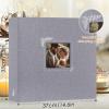 Lanpn Scrapbook Photo Album 12x12, Linen Window Design Cover Top Load 3 Ring Folder Binder Photobook Photo Book 12 x 12 inch with 30 Plastic Sleeves 60 Pages Grey view 2