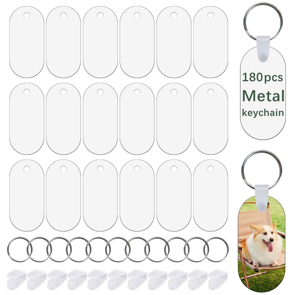 GEKIXUTP 180 Pcs Metal Sublimation Keychain Blanks Bulk,Double Sided Sublimation Blanks Keychain Heat Transfer Keychain Blanks,Sublimation Ornament BlanksOval