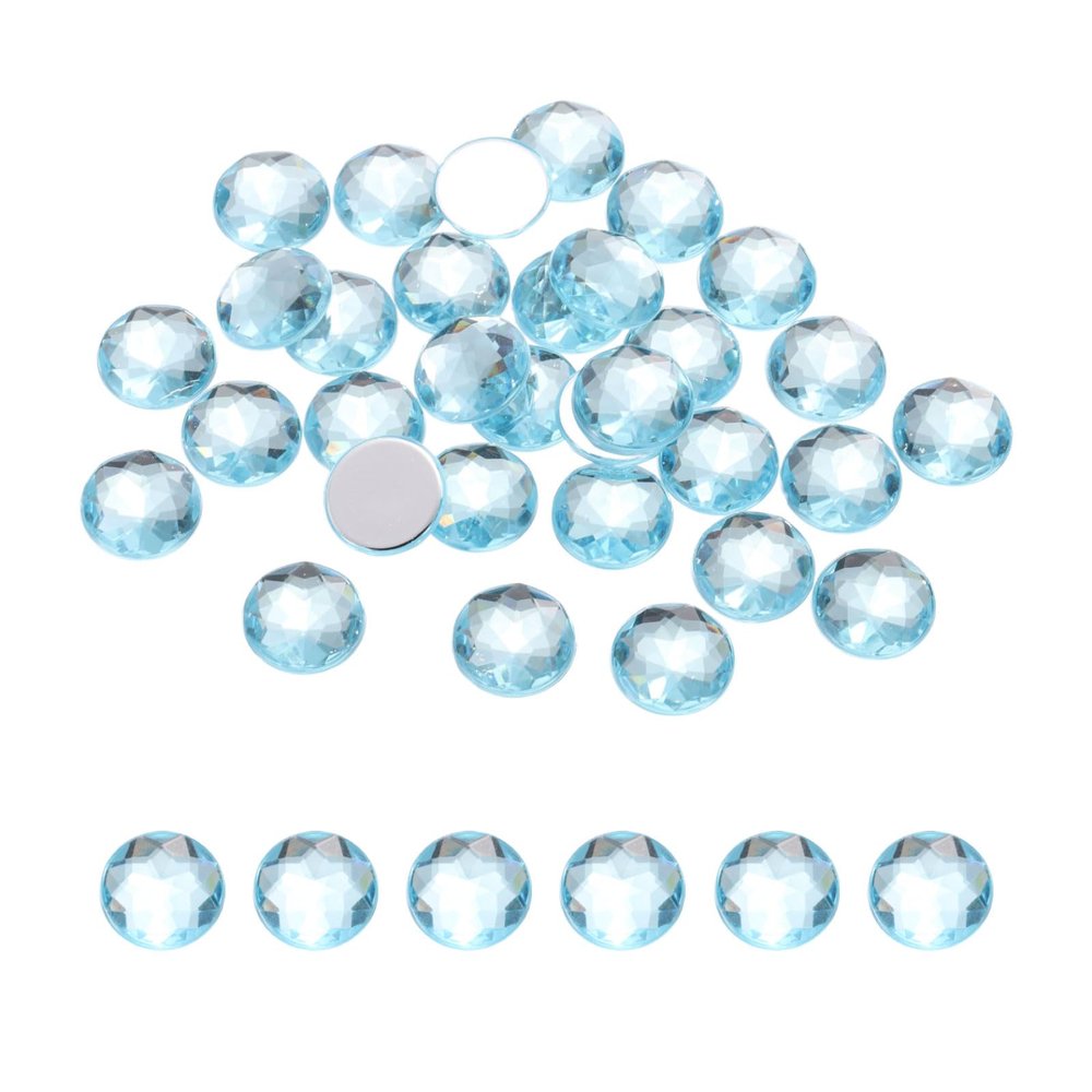 MECCANIXITY Flat Back Round Acrylic Rhinestones,10mm SS45 Lake Blue Flatback Crystal Rhinestones for Crafts Clothes Shoes DIY Decoration Gifts 100Pcs