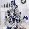 LIZLOVESS Blue Velvet Wired Ribbon with Glitter Back 4 Inch Navy Blue and Gold Christmas Ribbon Wired Ribbon for Christmas Tree, Gift Wrapping, Mantel, Wreaths Supplies, Topper Bows (10 Yards) view 3