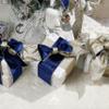 LIZLOVESS Blue Velvet Wired Ribbon with Glitter Back 4 Inch Navy Blue and Gold Christmas Ribbon Wired Ribbon for Christmas Tree, Gift Wrapping, Mantel, Wreaths Supplies, Topper Bows (10 Yards) view 4