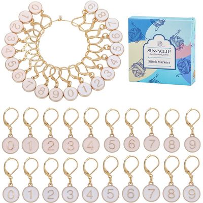 SUNNYCLUE 20PCS 10 STYLES Alloy Numbers Stitch Markers Knitting Marker Charms Leverback Clasp Cute Enamel Pink White Alphabet 0~9 Crochet Charm Bulk for Sewing Weaving Threading Women Diy Craft Supply