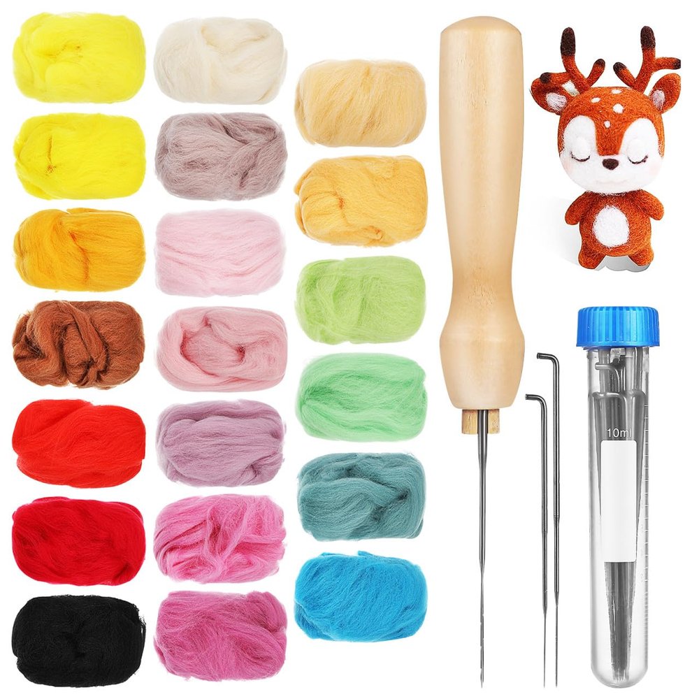 LALAFINA 1set Needle Felting Kit Wool Colors Each Including Felting Needles and Bottle for Crafts and Projects