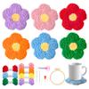 WATINC Flower Punch Needle Coaster Kit - 22Pcs Crafts Punch Needle Coasters Kits for Beginners, Flower Patterns Tufted Rug Pads with Adhesive Felt Yarns Embroidery Hoop Instruction view 1
