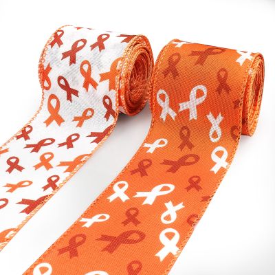 Habbiful 2 Rolls 10 Yard Kidney Cancer Awareness Ribbon Orange Awareness Wired Edge Ribbon for Crafts Wreath Bow Making Faith Hope Craft Burlap Ribbon for Gift Wrapping Home Party Decoration 2.5''