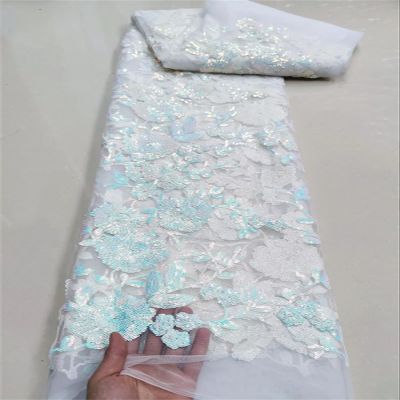 5 Yards African Lace Fabric French Net Sequins Fabric for Sewing Embroidered Lace Tulle Nigerian Lace Fabric