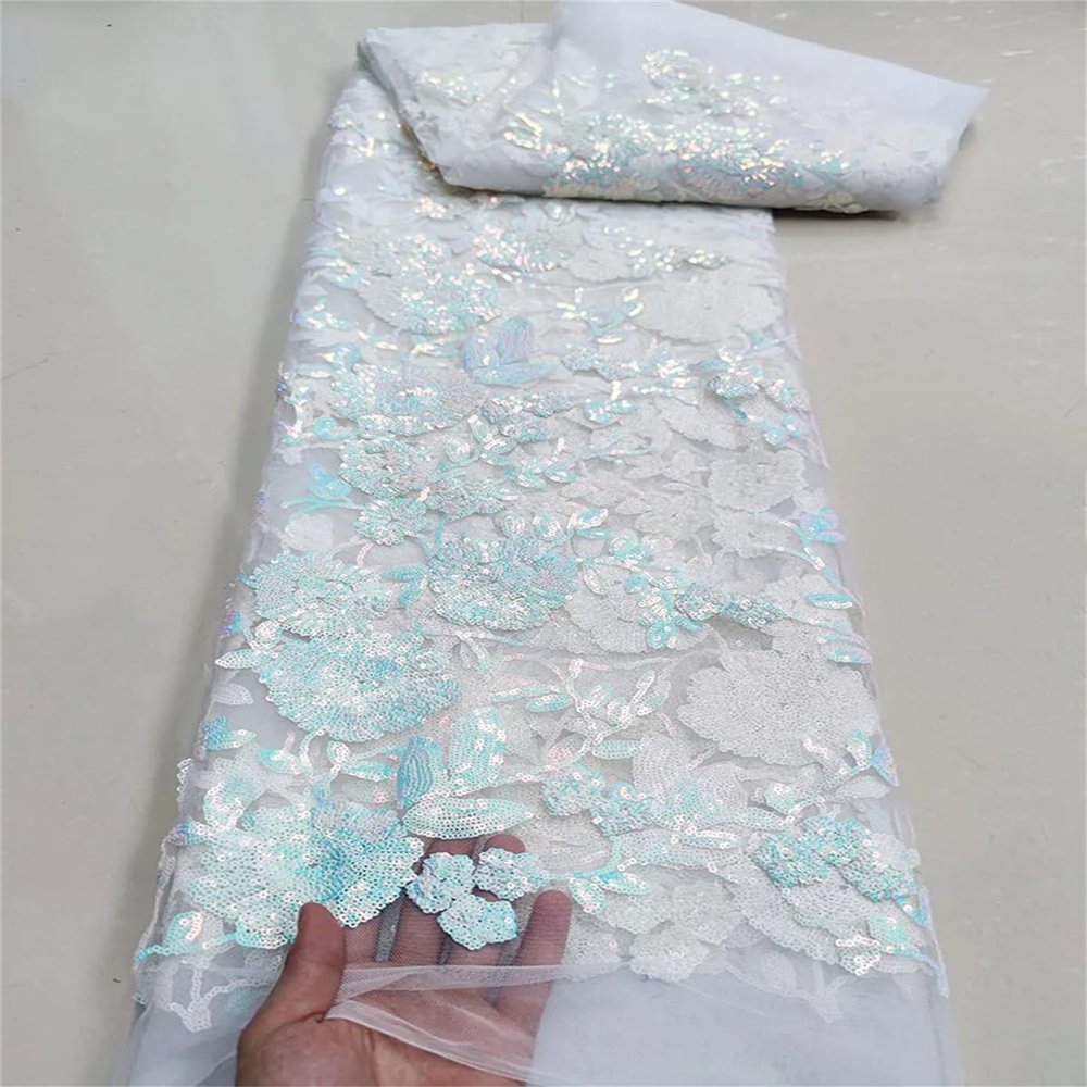 5 Yards African Lace Fabric French Net Sequins Fabric for Sewing Embroidered Lace Tulle Nigerian Lace Fabric