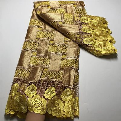 African Guisolid Cord Lace Fabric, Water Soluble, Nigerian Fabrics for Sewing, Women Blue Gold Wedding Fabrics