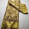 African Guisolid Cord Lace Fabric, Water Soluble, Nigerian Fabrics for Sewing, Women Blue Gold Wedding Fabrics view 1