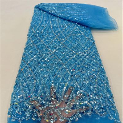 African Sequins Beaded Groom Lace Fabric French Tulle Lace Fabric Embroidery Nigerian Lace Fabrics