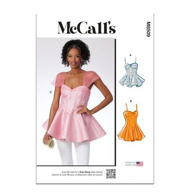 McCall's M8509U5 Misses' Flared Peplum Tops Sewing Pattern Packet, Design Code M8509, Sizes 16-18-20-22-24