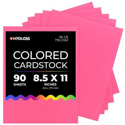 Hygloss Pink Bright Colored Cardstock - 8.5x11-Inch, 90 Sheets, 65 lb/ 176 gsm, Fade-Resistant, Acid-Free Color Card Stock Paper