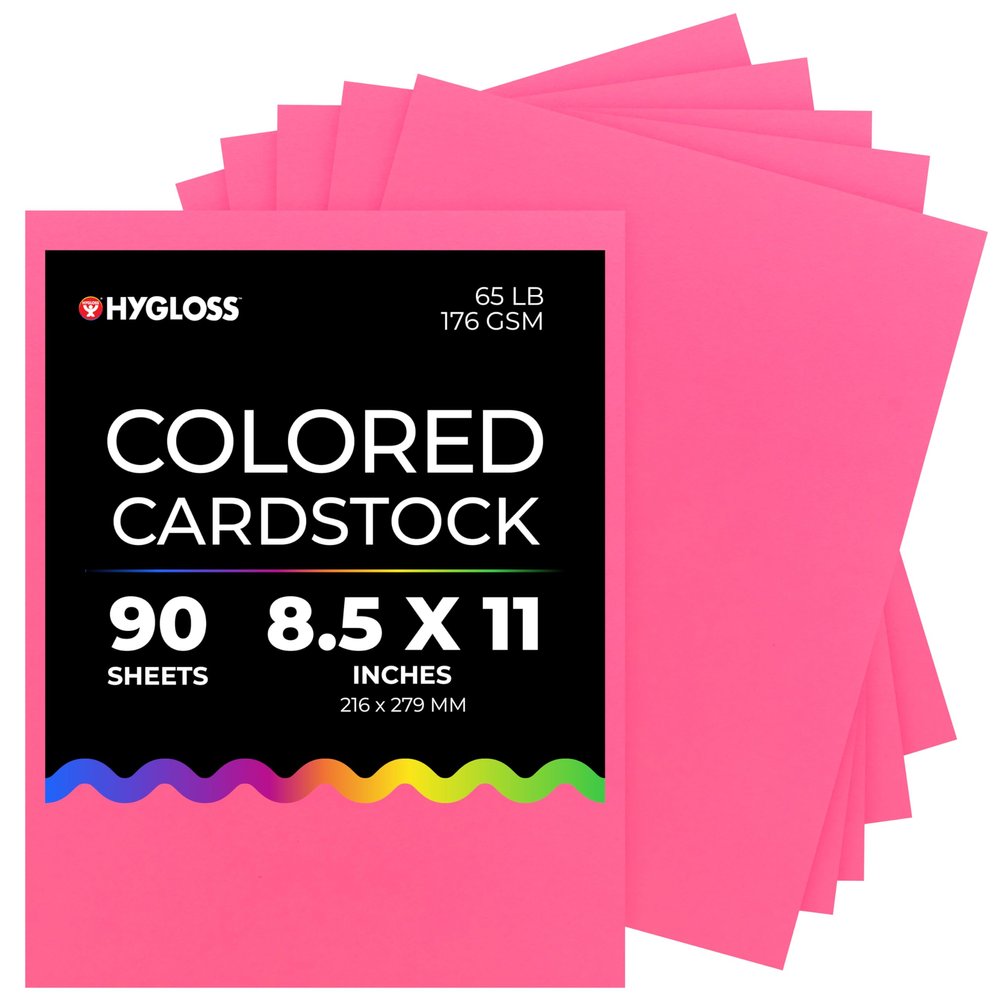 Hygloss Pink Bright Colored Cardstock - 8.5x11-Inch, 90 Sheets, 65 lb/ 176 gsm, Fade-Resistant, Acid-Free Color Card Stock Paper