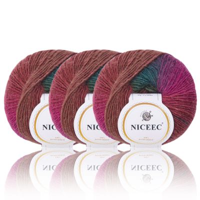 NICEEC 3 Skeins Rainbow Soft Yarn 100% Wool Gradient Multi Color Yarn for Crocheting Knit Total Length 180m2(196yds2,50g2)-20#