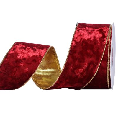Ribest Red Velvet Wired Ribbon 2 1/2 Inch with Gold Edge for Christmas Tree Gift Wrapping Crafts Wreath Decoration Bow Making 10 Yards
