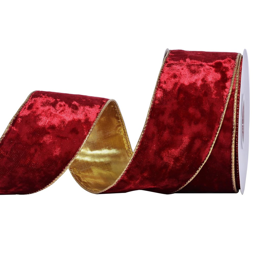 Ribest Red Velvet Wired Ribbon 2 1/2 Inch with Gold Edge for Christmas Tree Gift Wrapping Crafts Wreath Decoration Bow Making 10 Yards