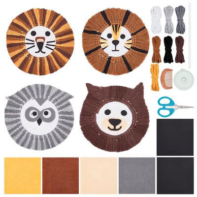 BEUNITONE Macrame Animal Coaster DIY Handmade Kit for Adults Beginners Cute Lion Tiger Dog Owl Coaster Macrame Kit 4 Pcs Handmade Drink Coasters DIY Bear Coaster Set Beginners Crochet Kit for Gifts