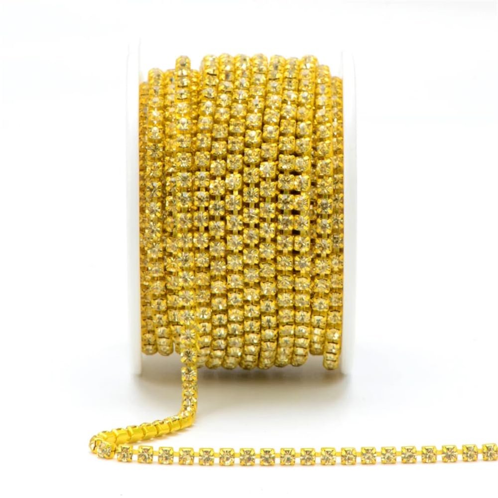 10Y/Roll SS6 SS8 SS12 SS16 Sewing Glass Rhinestone Trim with Claw Cup Chain for Wedding Dress Critrine SS16 10Yards