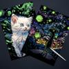 2 Pack Night Glow Scratch Art Rainbow Painting Paper, Magic Glow-in-the-Dark Scraping, Van Gogh Style Creative Craft Set, Fun DIY Toy Sketch Card Scratchboard for Kids, Adults (Dog / Cat) view 2