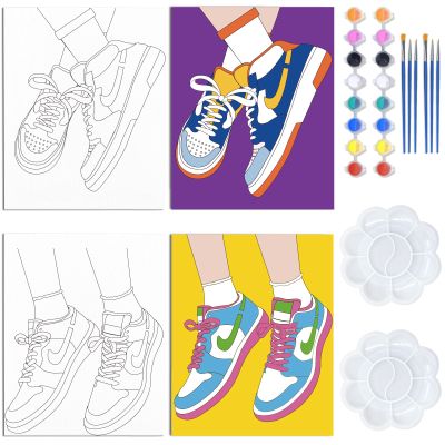 WEBEEDY 2 Pack Canvas Painting Kit 8x10 Inch Sneakers Retro Theme Canvas Painting Pre Drawn Canvas Painting Sports Cool Sneakers Shoe Store Decor Bedroom Decor Christmas Valentine's Day Paint Wall Art