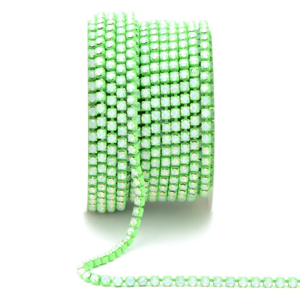10Y/Roll SS6 SS8 SS12 SS16 Glitter Colorful Sewing Glass Rhinestone Chain Claw Cup Trim for Clothes GN Opal SS8 10Yards