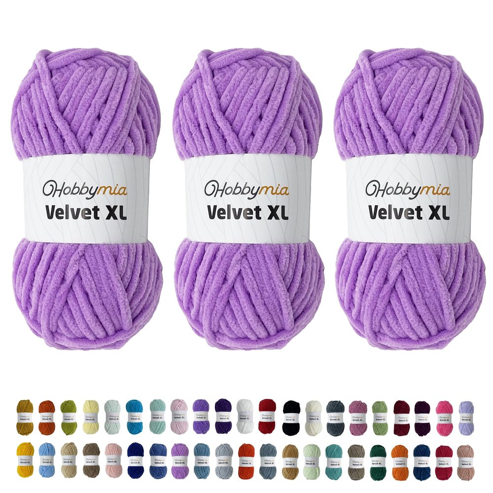 HobbyMia Velvet XL Chenille Yarn - Thick Super Bulky Yarn for Crocheting - Soft Fluffy Plush Yarn for Crochet - 100g / 74yds - Ideal for Baby Blankets & Amigurumi (Light Orchid, 3 Skeins)