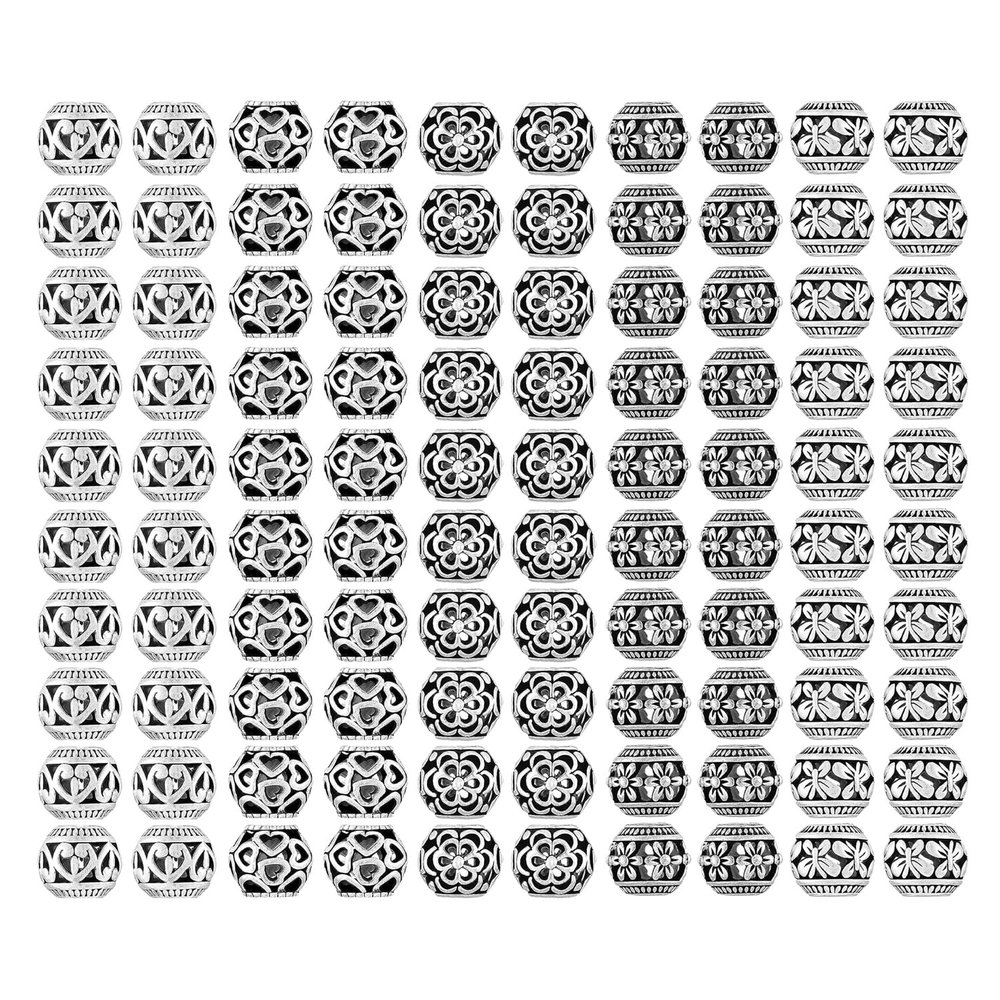100Pcs Metal Tube Spacer Beads for Jewelry Making Necklace,Silver Large Hole Paracord Beads Bracelets Spacers Charms Loose Beads-5Style*20
