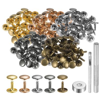 HARFINGTON 100 Sets Leather Rivets 12mm x 12mm Metal Double Cap Rivet Snaps Studs Fasteners with 3pcs Setting Tools Rivets for Leather Craft DIY Repair Decoration, Multi Colors