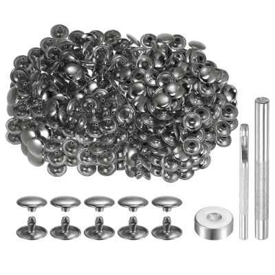 HARFINGTON 200 Sets 12mm x 8mm Metal Double Cap Rivets Snaps Studs Fasteners with 3pcs Setting Tools for Leather Craft DIY Repair Decoration, Gunmetal