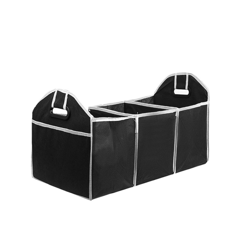 CVNKTYB Car Trunk Organizer Box Car Trunk Organizers Portable Storage Box Large 3 Divided With Pockets Handle Collapsible Foldable Vehicles Case Car Trunk Cleanup, Black