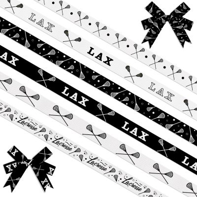 Estivaux 6 PCS Sports Lacrosse Ribbons for Crafting, 3/8" Width Grosgrain Ribbon Black White Ribbon Lacrosse Balls Craft Ribbons for Sports Party Decor Sewing DIY Crafts Supplies