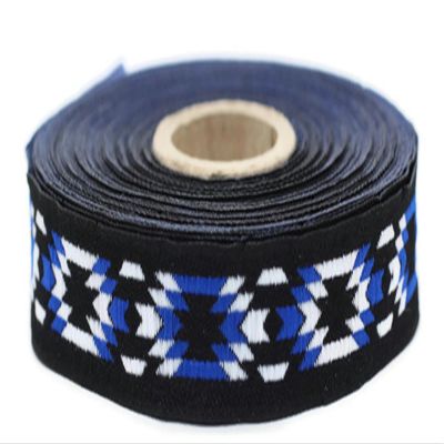 11 Yards Spool 0.78" Wide Blue White Black Mosaic Jacquard Ribbon Embroidered Bordure Fabric Trim for Embellishment Craft Home Decor 20279 V2