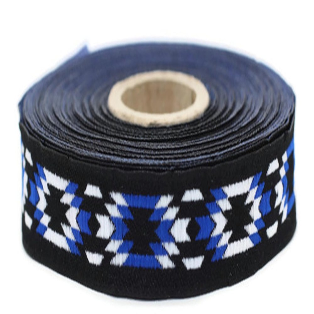 11 Yards Spool 0.78" Wide Blue White Black Mosaic Jacquard Ribbon Embroidered Bordure Fabric Trim for Embellishment Craft Home Decor 20279 V2