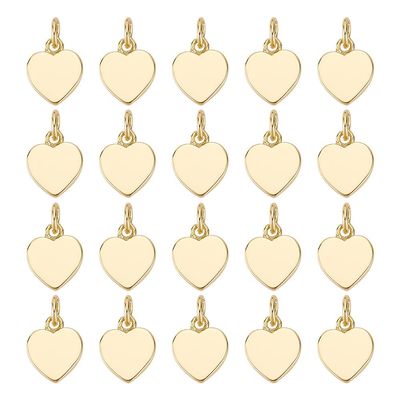 GOMAKERER 20 Pcs Real 18K Gold Plated Heart Charms, Brass Flat Love Heart Pendants Blank Heart Charms Long Lasting Charms for DIY Jewelry Making