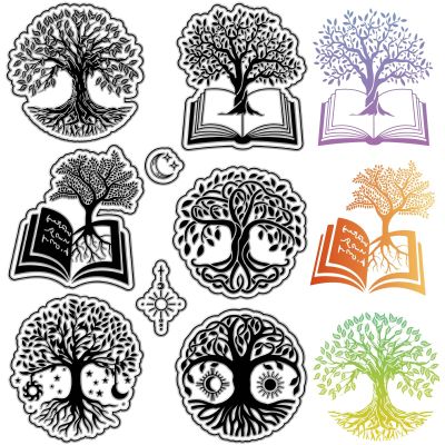CRASPIRE Tree of Life Clear Stamps Sun Moon Book Reusable Transparent Silicone Stamp Seals Postmark for Journaling Card Making Decor DIY Scrapbooking Film Frame Photo Album Decorative