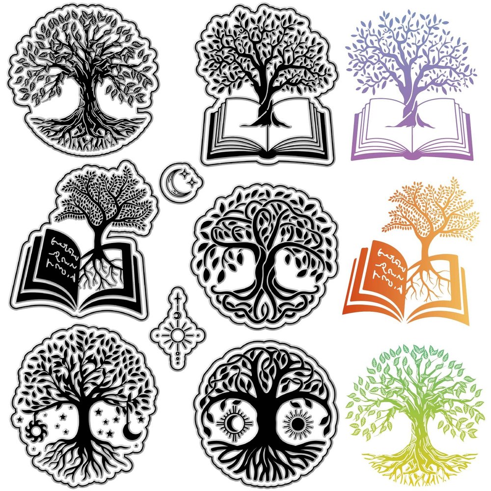 CRASPIRE Tree of Life Clear Stamps Sun Moon Book Reusable Transparent Silicone Stamp Seals Postmark for Journaling Card Making Decor DIY Scrapbooking Film Frame Photo Album Decorative